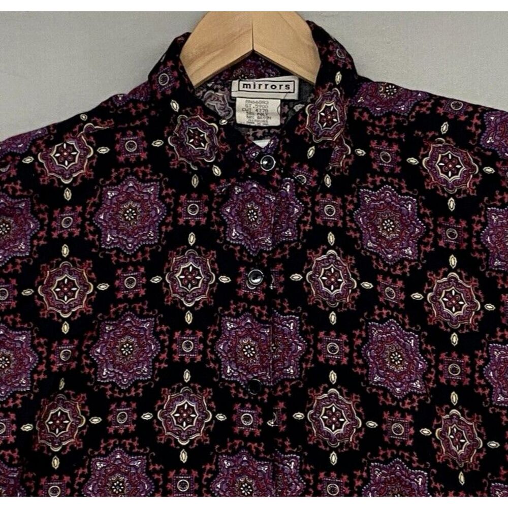 Vintage Mirrors Button Shirt Womens MEDIUM Black Geometric Long Sleeve MADE USA